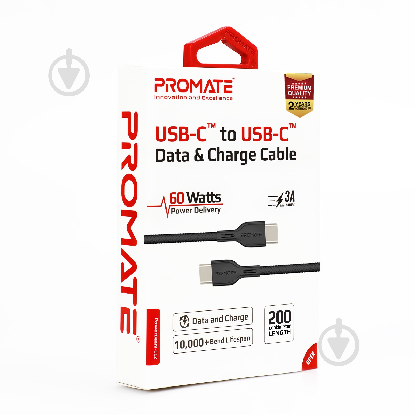 Кабель Promate PowerBeam-CC2 Type-C – Type-C 2 м black (powerbeam-cc2.black) - фото 7 Кабель Promate PowerBeam-CC2 Type-C – Type-C 2 м black (powerbeam-cc2.black) - фото 7