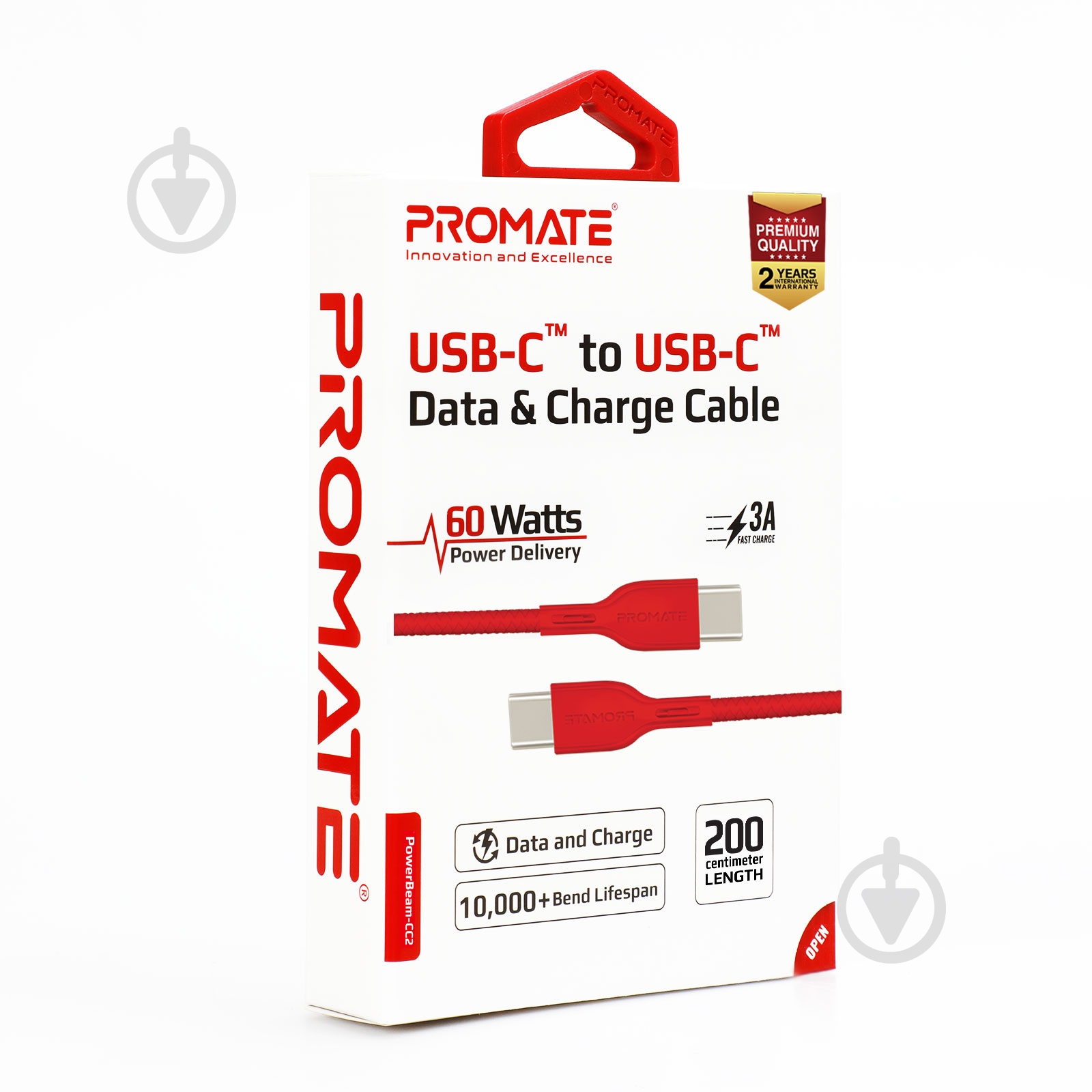 Кабель Promate PowerBeam-CC2 Type-C – Type-C 2 м red (powerbeam-cc2.red) - фото 7 Кабель Promate PowerBeam-CC2 Type-C – Type-C 2 м red (powerbeam-cc2.red) - фото 7