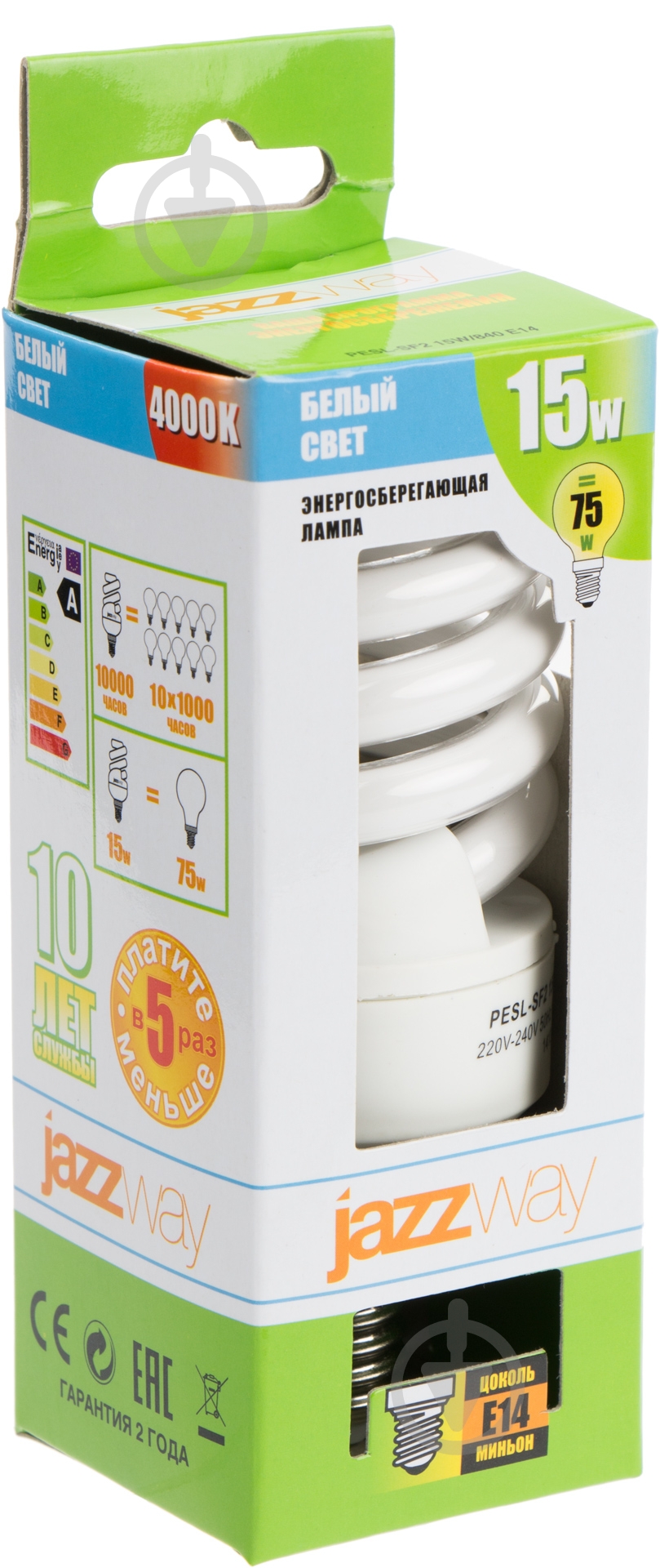Лампа КЛЛ  JAZZway PES-SF2 T2 15 Вт E14 4000 К 220 В 1007216 - фото 2