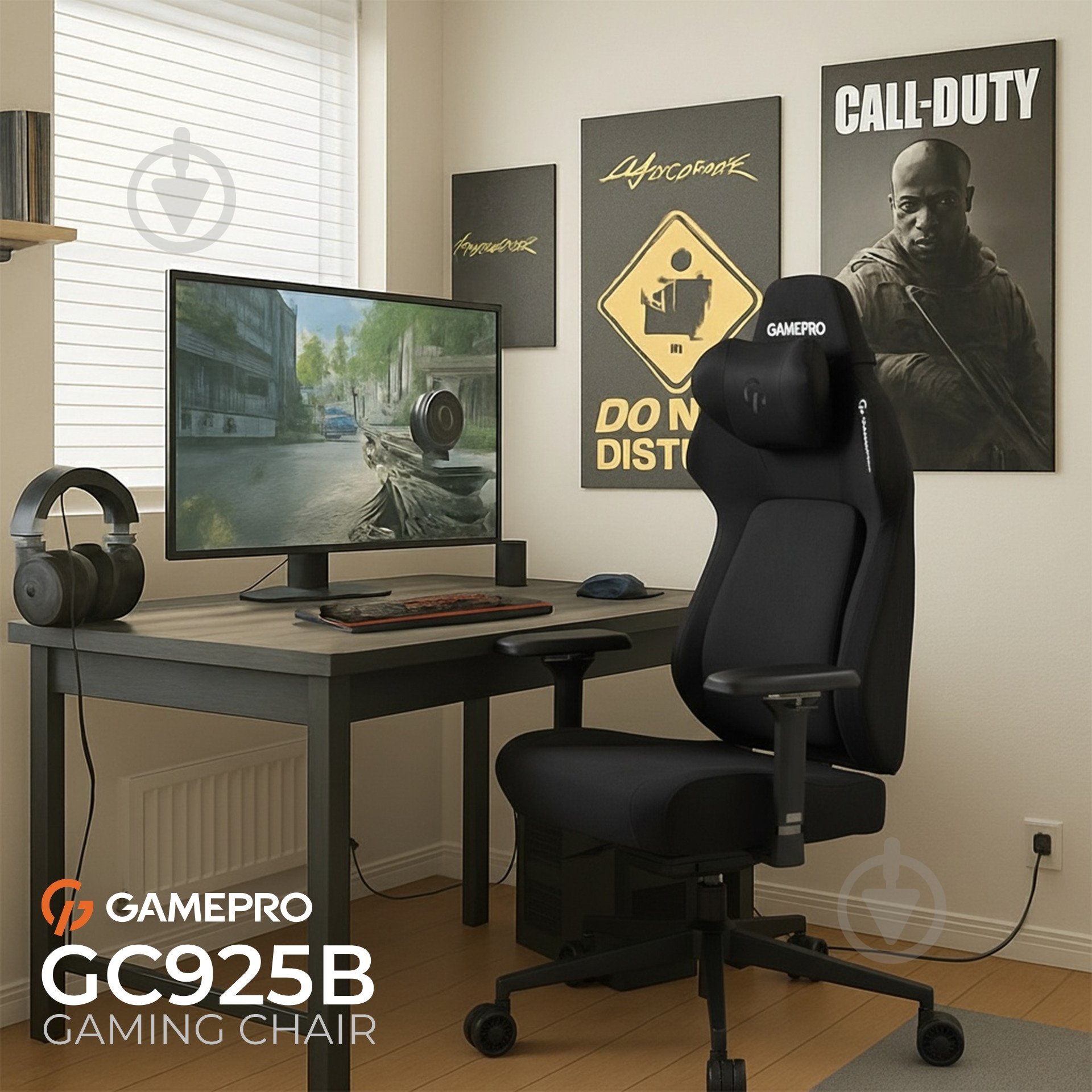 Крісло ігрове GamePro GC925B Black fabric чорний - фото 10