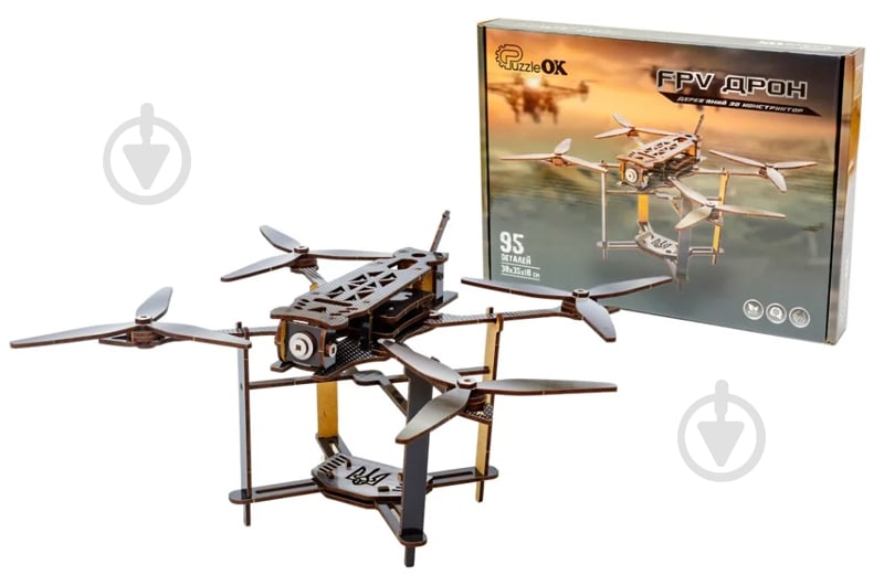 Деревянный 3D-конструктор PuzzleOk FPV Дрон Puz-00923 - фото 1