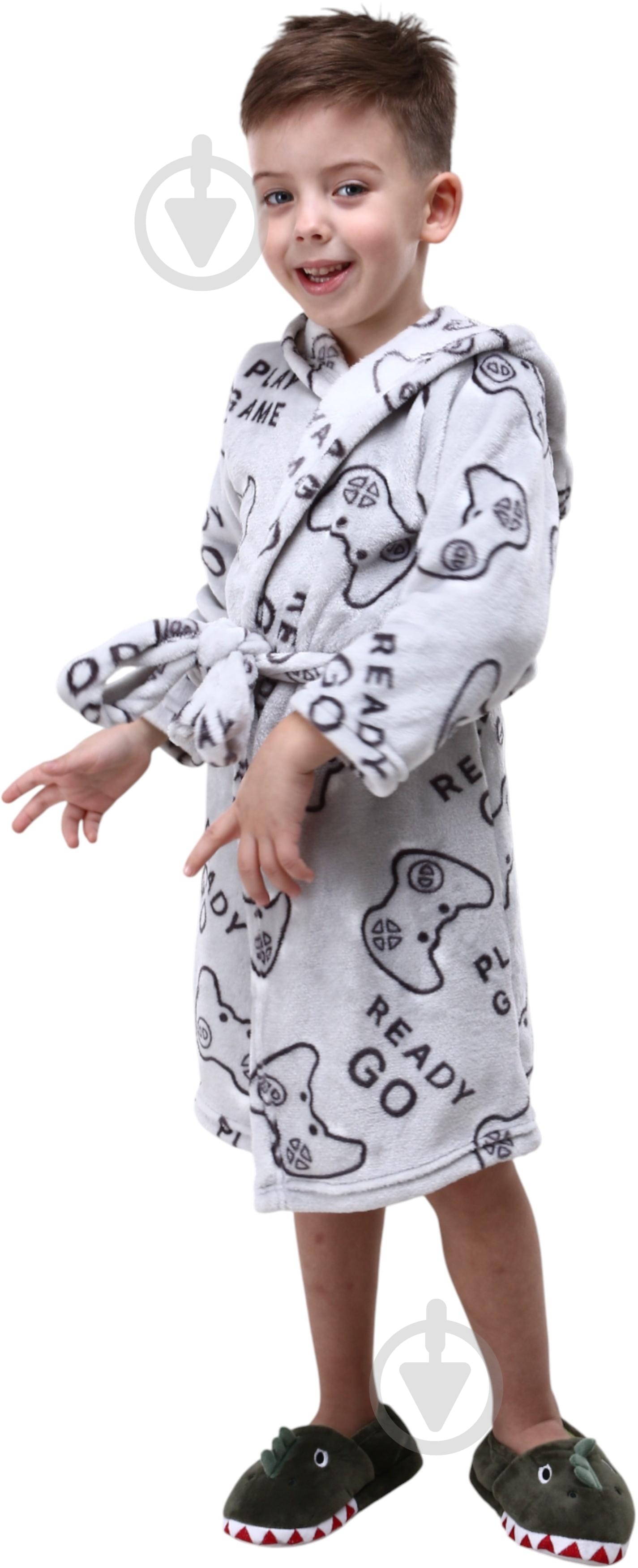 Халат для мальчиков HW Game р.110-116 серый 0342 - фото 2