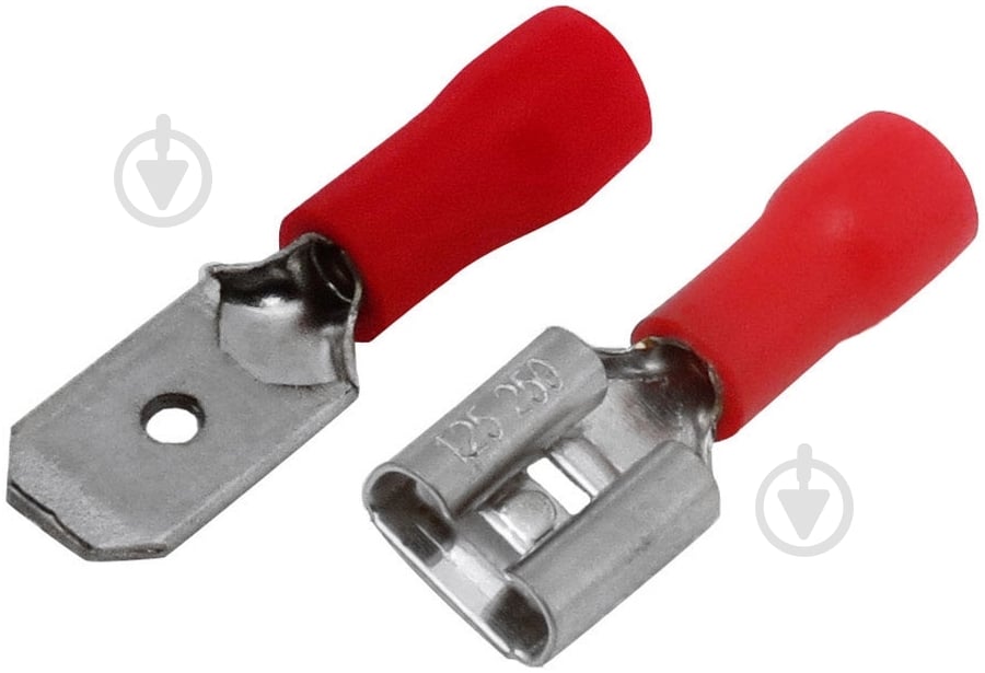 Разъем плоский изолированный (штек. + гн.) EMT 0,5-1,5 мм 10А 10 шт. красный - фото 1 Разъем плоский изолированный (штек. + гн.) EMT 0,5-1,5 мм 10А 10 шт. красный - фото 1