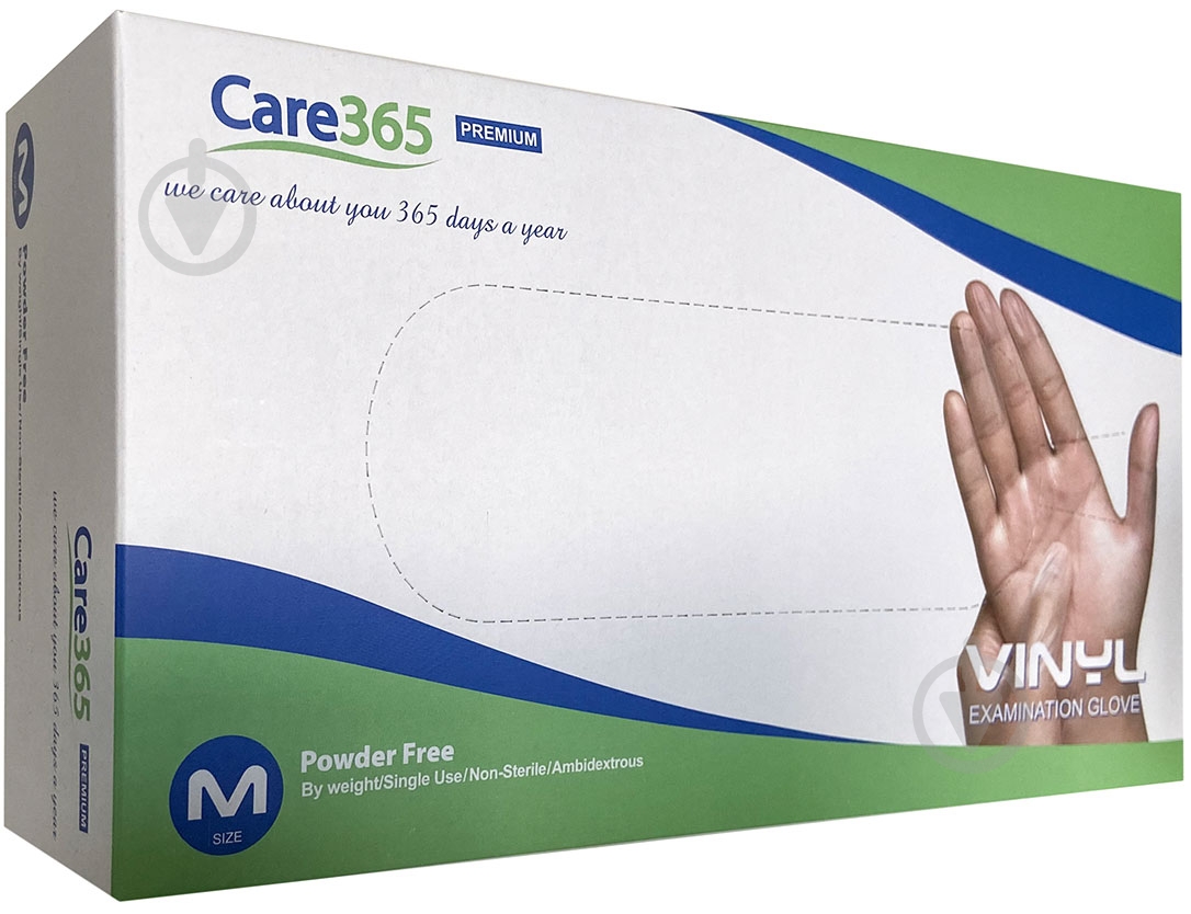 Перчатки виниловые Care 365 р. М 100 шт./уп. - фото 1