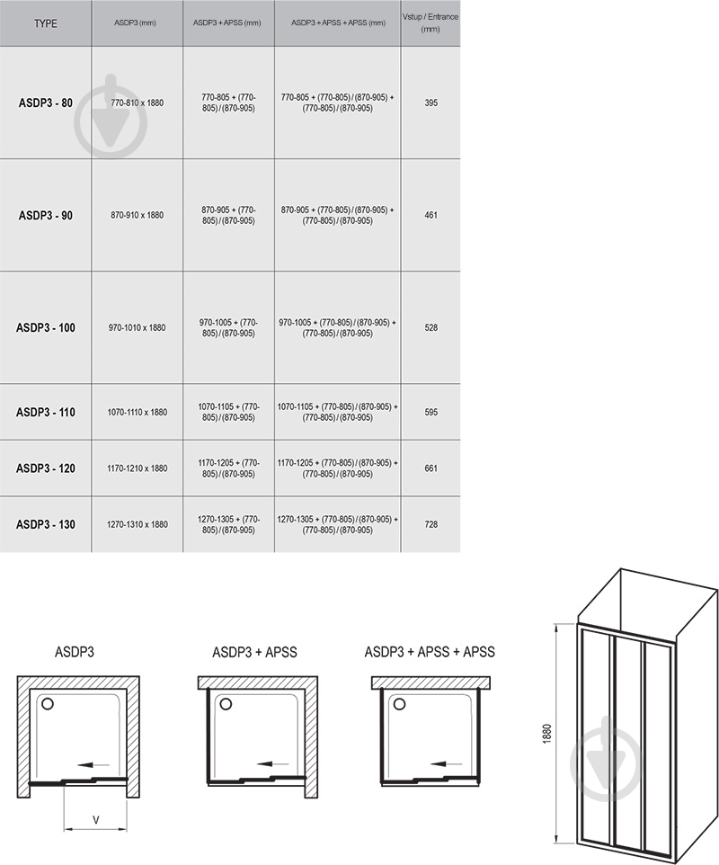 Душевые двери Ravak ASDP3-110 сатин + Grape - фото 2