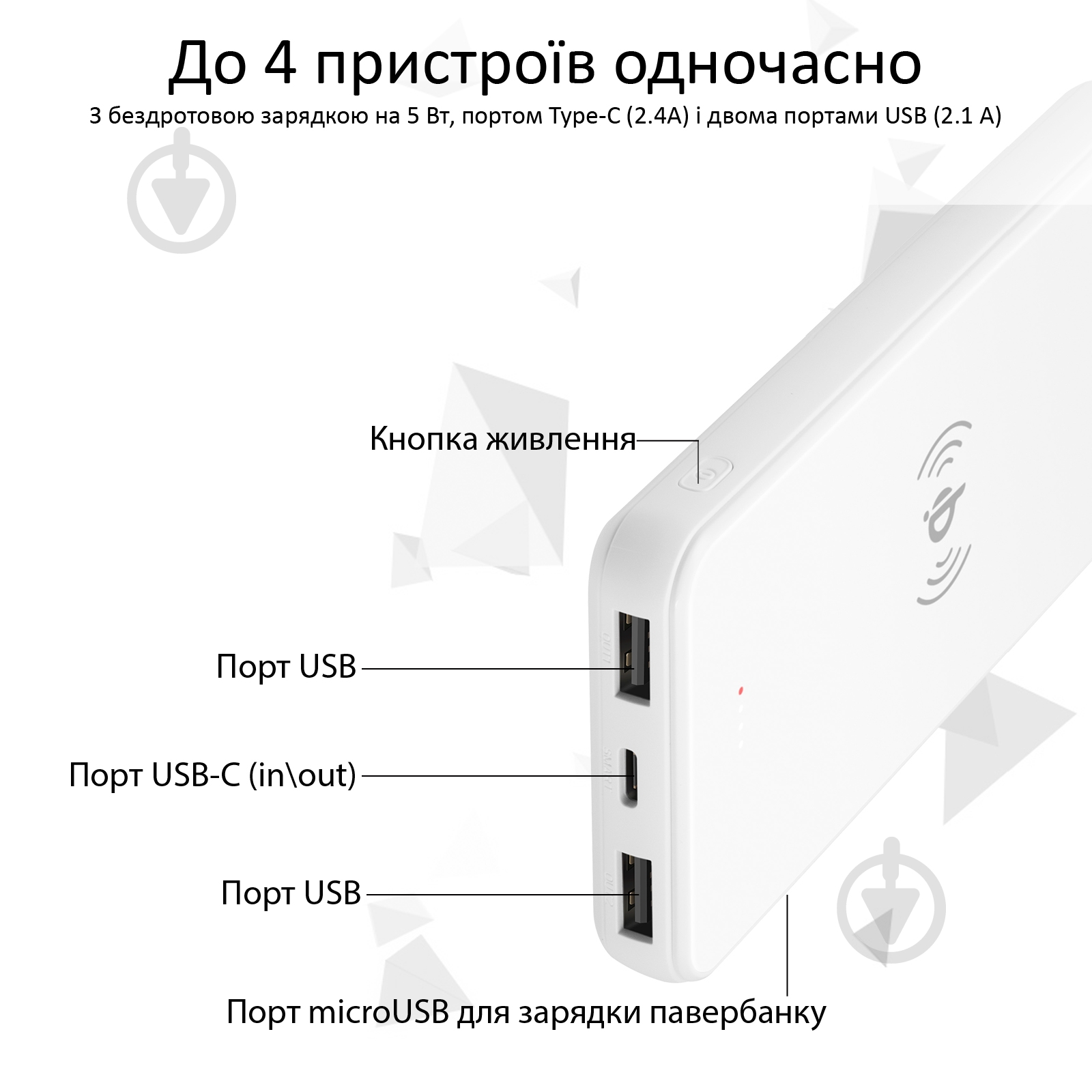 Повербанк Promate з бездротовою зарядкою 10000 mAh (auravolt-10+.white) - фото 4 Повербанк Promate з бездротовою зарядкою 10000 mAh (auravolt-10+.white) - фото 4