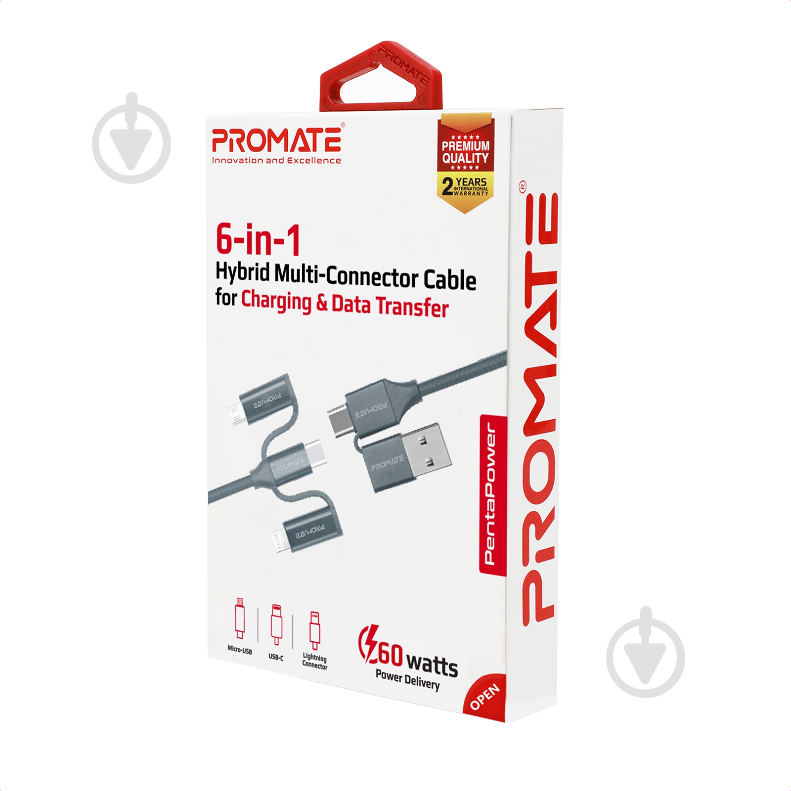 Кабель Promate PentaPower USB-C/USB to USB-C/microUSB/Lightning 1,2 м сірий (pentapower.grey) - фото 7