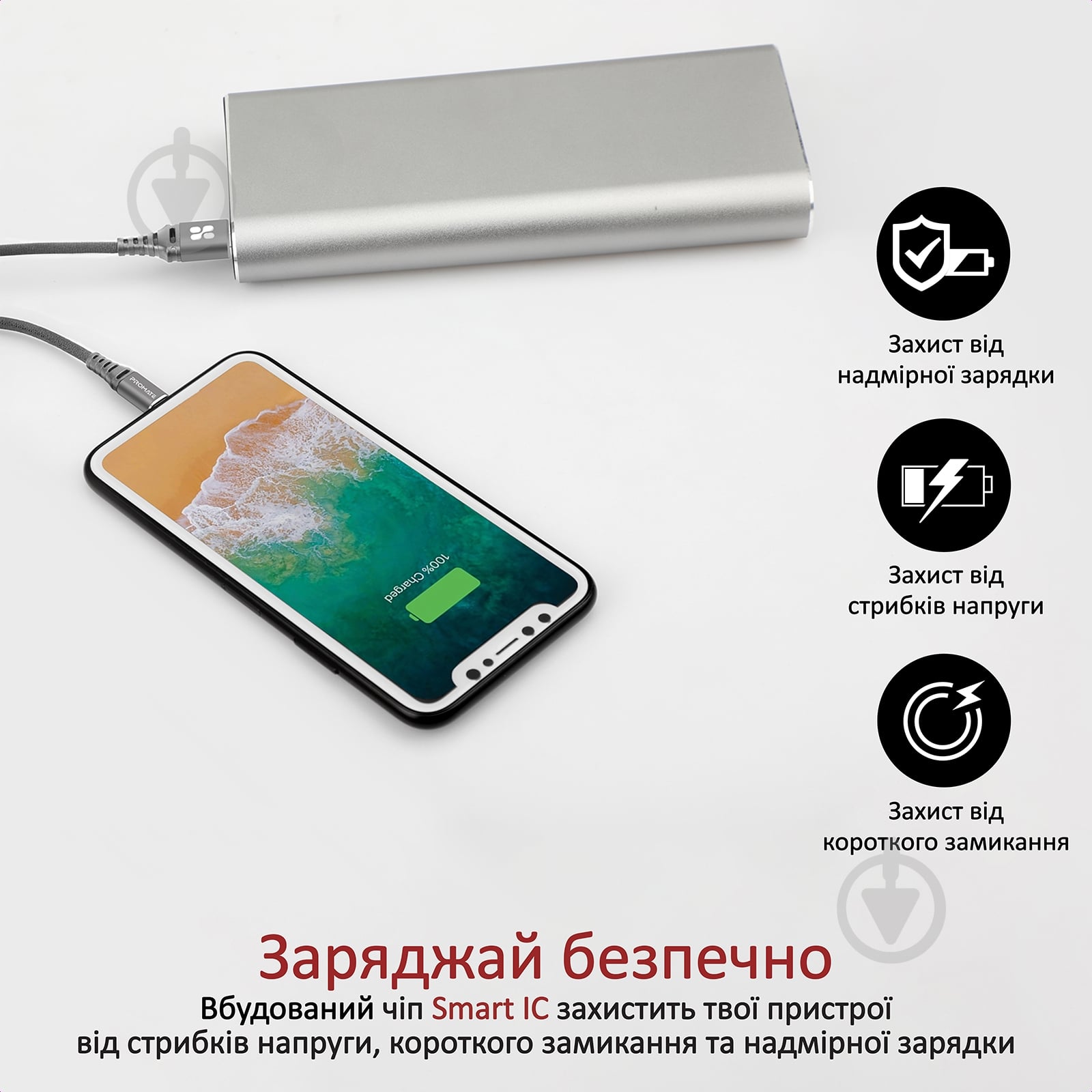 Кабель Promate NerveLink-i2 USB-Lightning 2.4А 2 м серый (nervelink-i2.grey) - фото 5