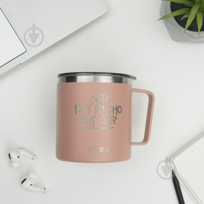 Термокружка KITE 400 мл пудра Cute but phycho розовый - фото 4