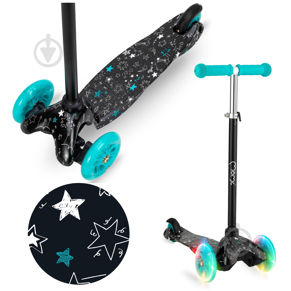 Самокат MoMi Weendy turquoise stars бирюзовый HULA00007 - фото 6 Самокат MoMi Weendy turquoise stars бирюзовый HULA00007 - фото 6
