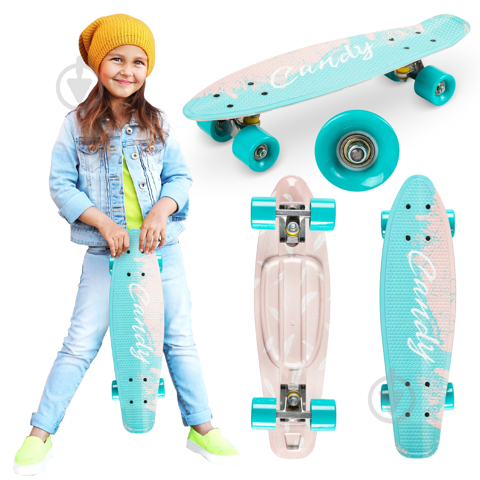 Скейтборд Qkids DESK00004 GALAXY feather бірюзовий - фото 3