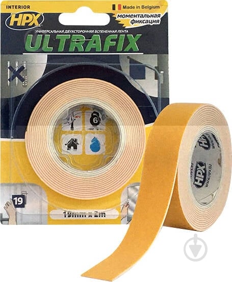 Двусторонняя клейкая лента HPX Ultrafix 19мм х 2м для моментальной фиксации DSU1902 - фото 1 Двусторонняя клейкая лента HPX Ultrafix 19мм х 2м для моментальной фиксации DSU1902 - фото 1