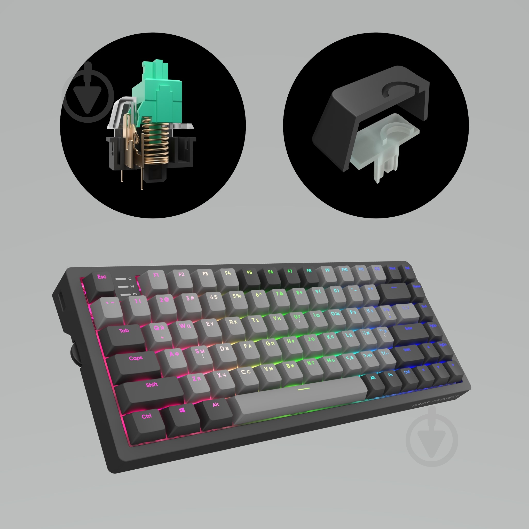 Клавіатура ігрова Dark Project (KB-GCT-871-100004) KD83A Gateron Cap Teal ENG/UA black - фото 6