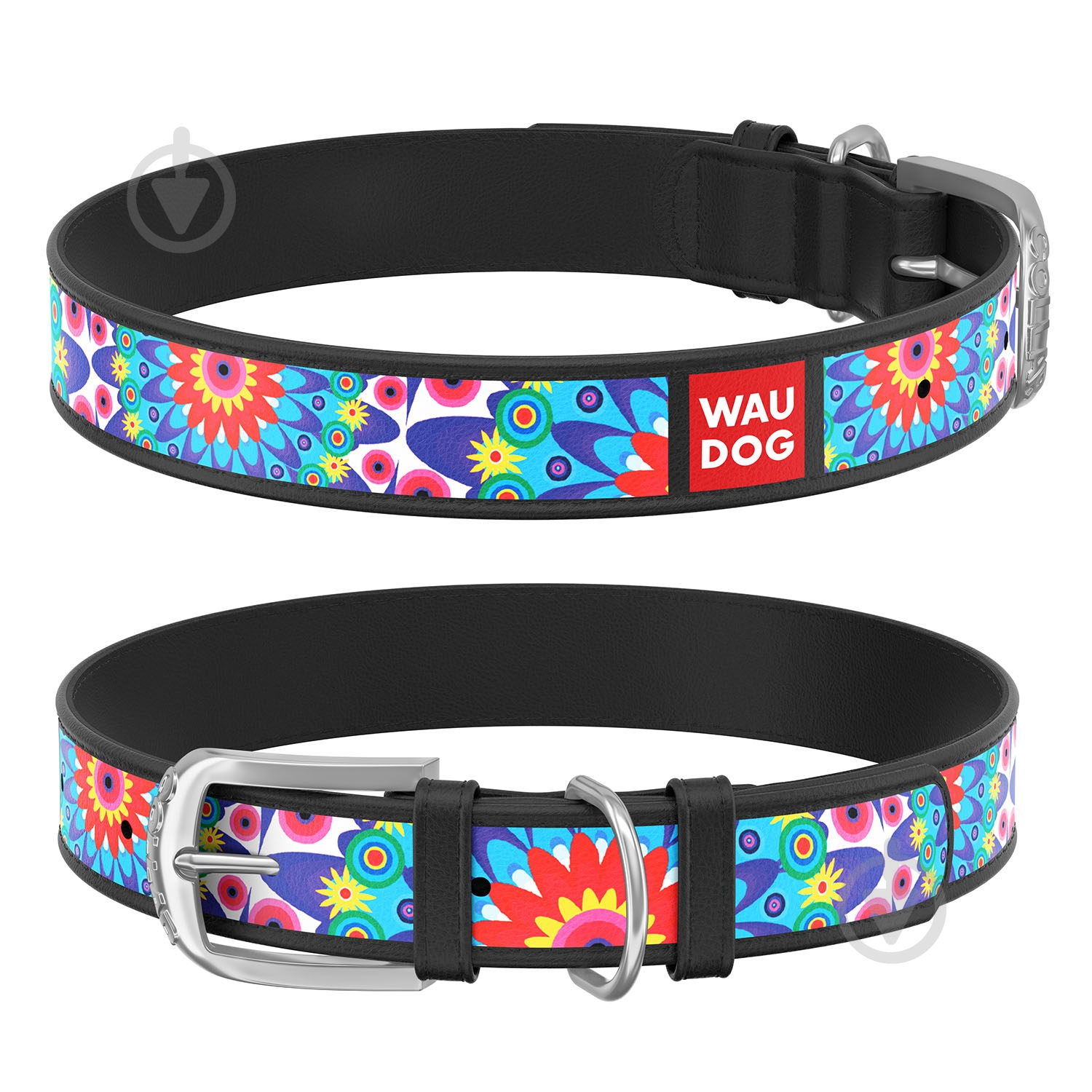 Ошейник WAUDOG Design с рисунком Цветы 1,2х19-25 см черный - фото 1