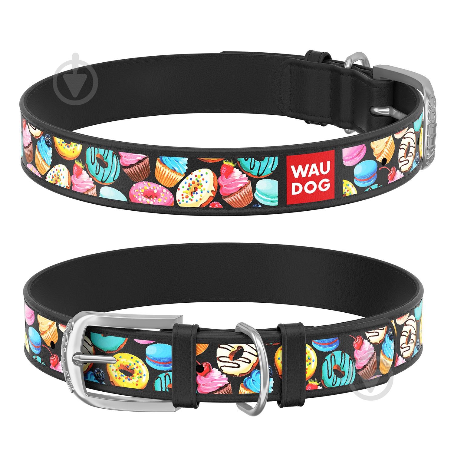 Ошейник WAUDOG Design с рисунком Пончики 1,2х21-29 см черный - фото 1