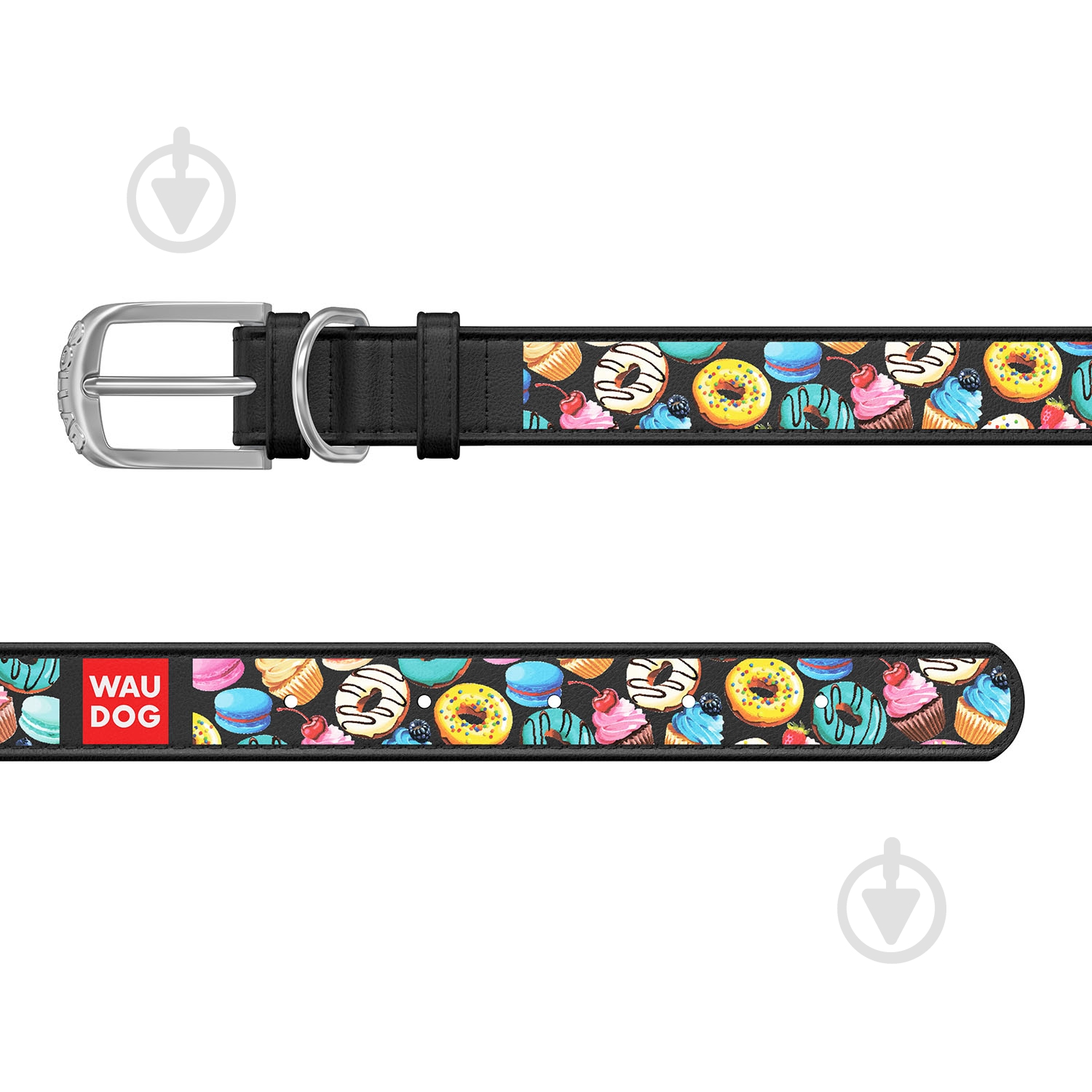 Ошейник WAUDOG Design с рисунком Пончики 1,2х21-29 см черный - фото 2