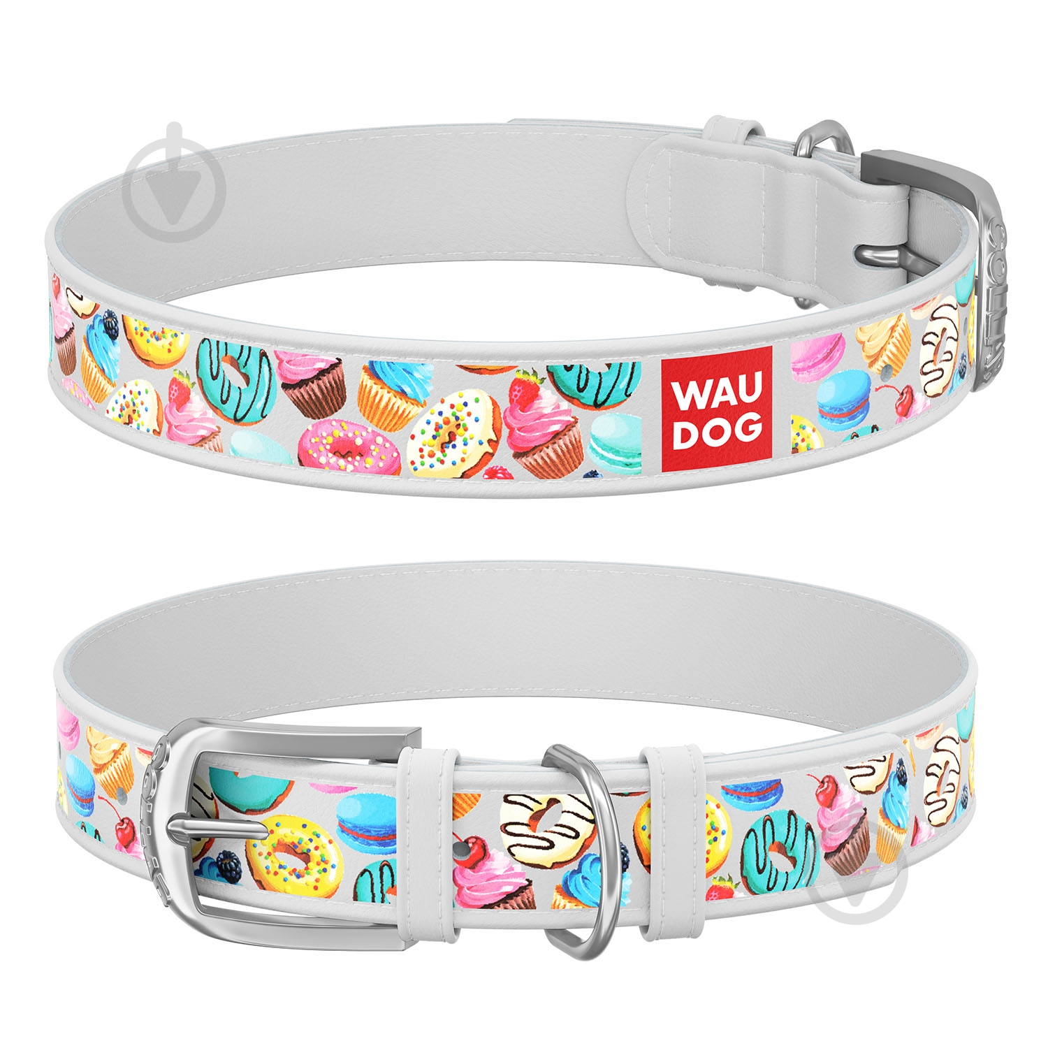 Ошейник WAUDOG Design с рисунком Пончики 2,5х38-49 см белый - фото 1