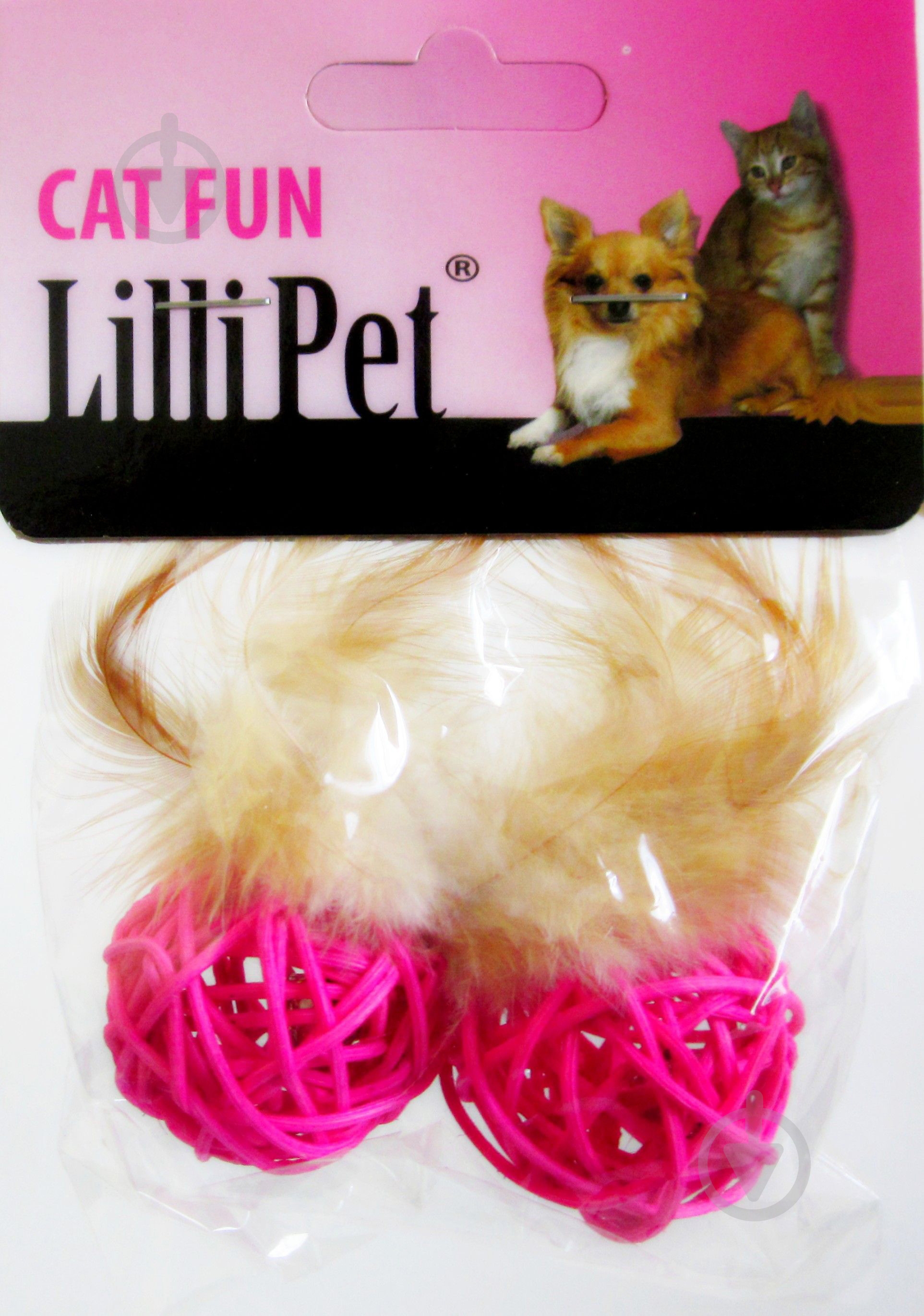 Іграшка для котів Lilli Pet М'яч з пір’ям 2 шт. 20-7083 рожевий - фото 1