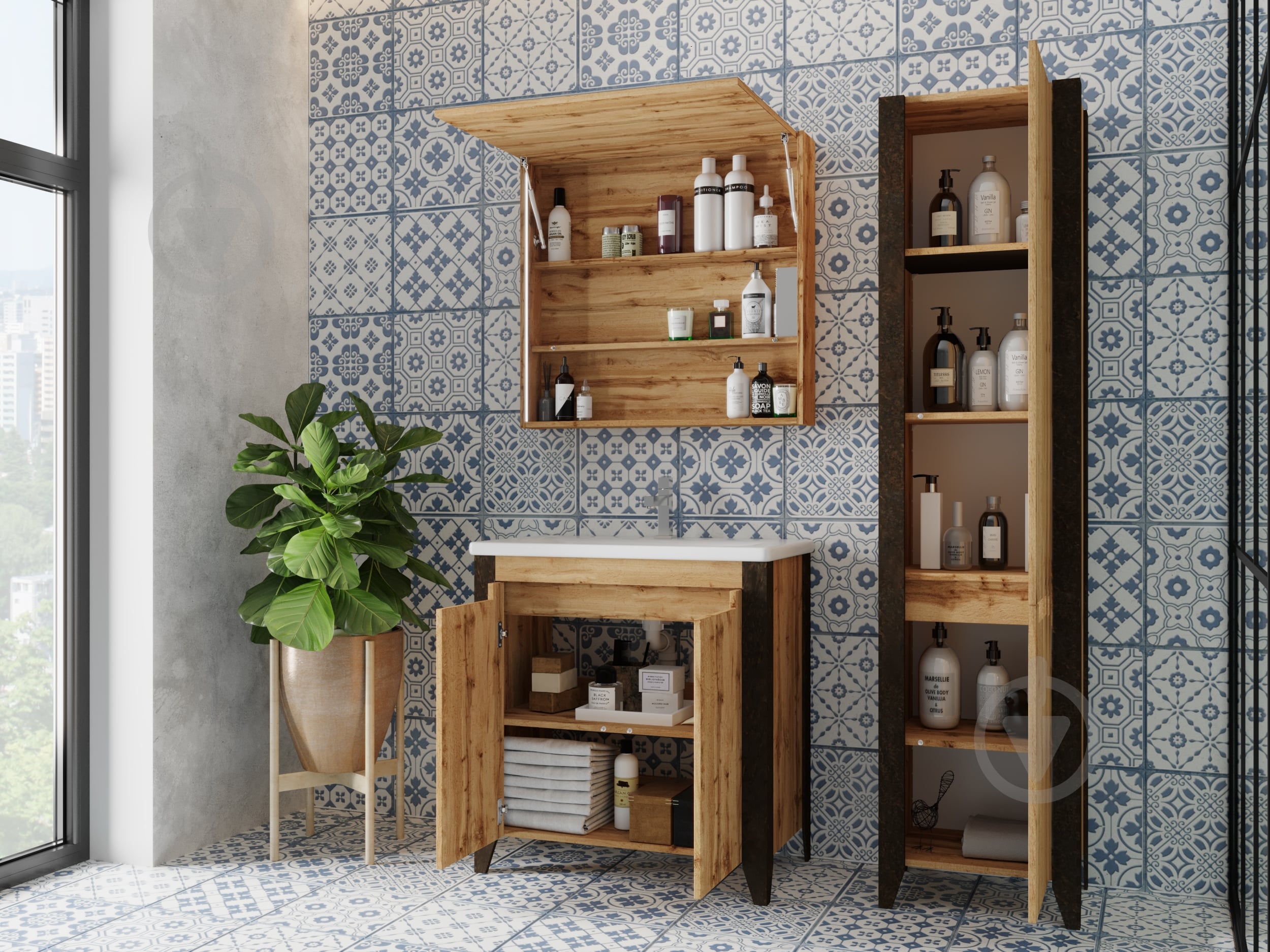 Зеркальный шкаф ЮВЕНТА Queen- 65 дуб Вотан - фото 6