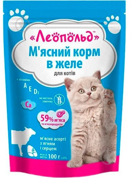 Корм Леопольд Асорті мясне з ягням та серцем в желе 100 г - фото 1