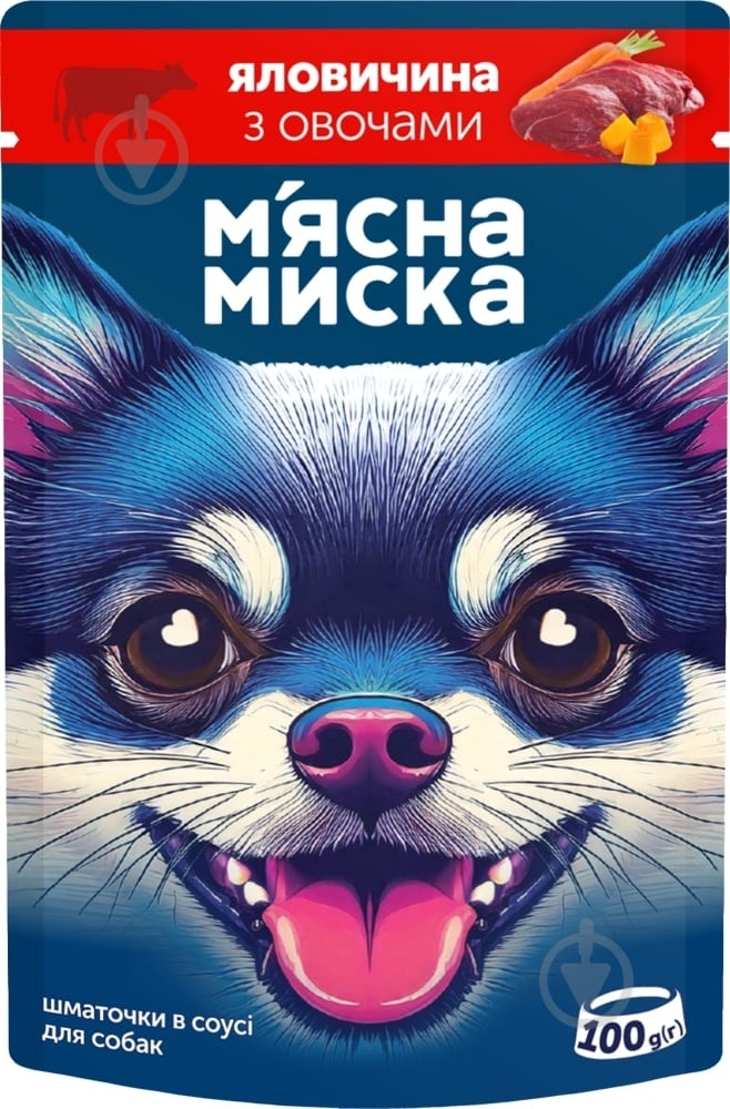 Корм вологий М'ясна миска для собак шматочки в соусі з яловичиною та овочами 100 г - фото 1