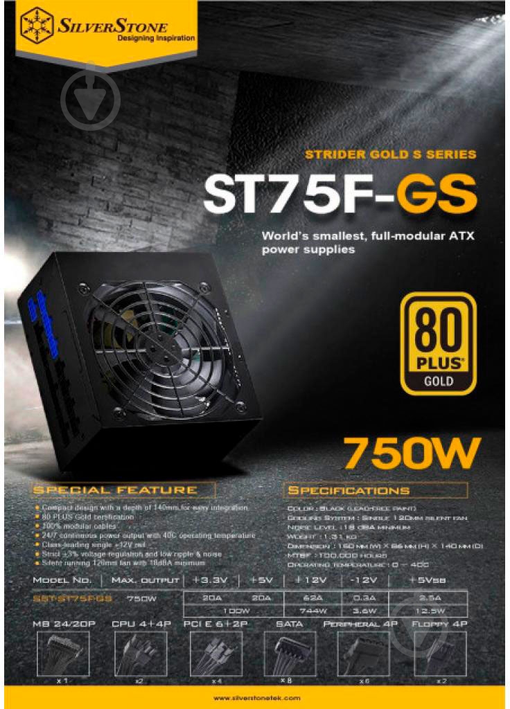 Блок живлення SilverStone ST75F-GS V.3.0 SST-ST75F-GS 750 Вт - фото 11