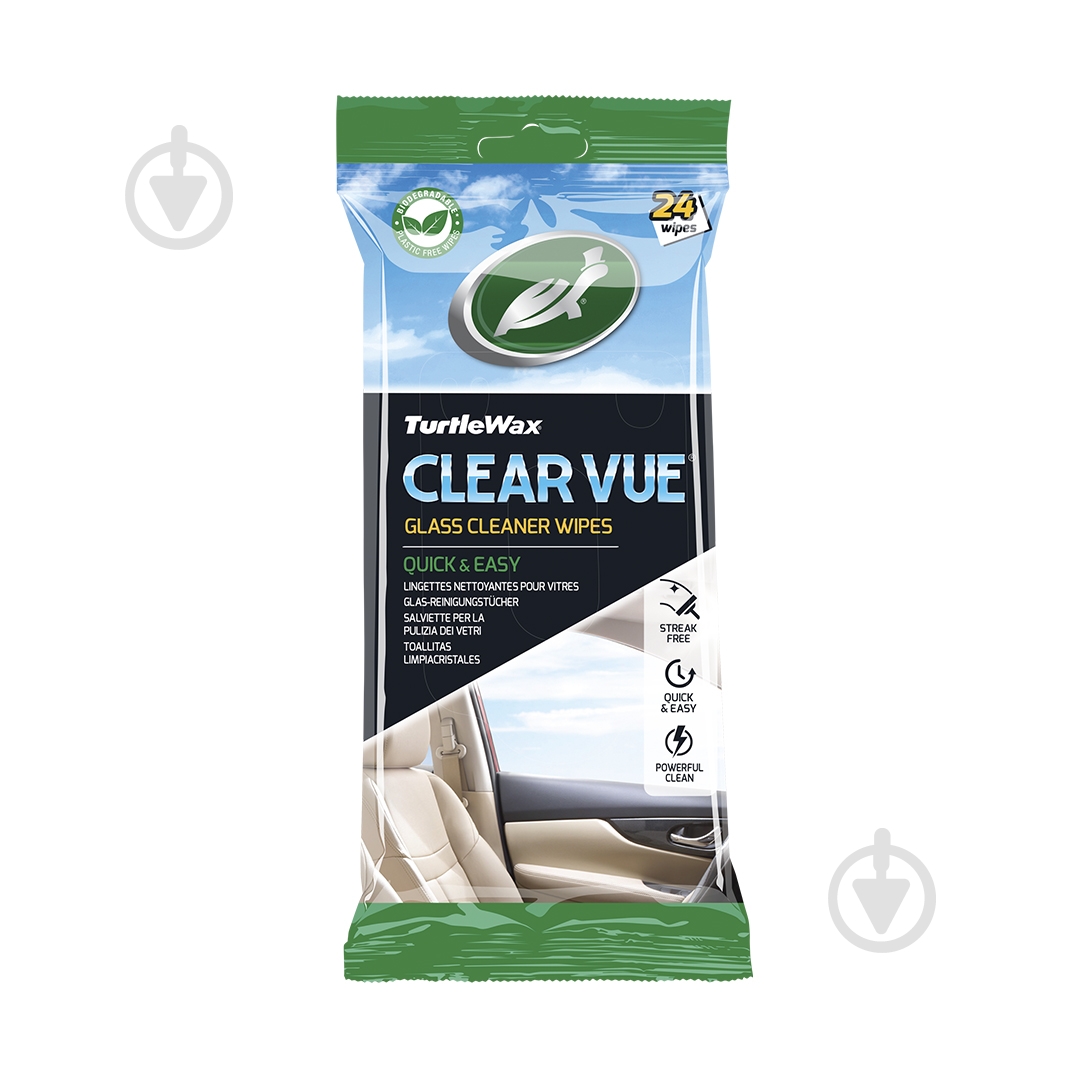 Салфетка для стекла CLEARVUE GLASS CLEANER WIPES TURTLE WAX 24 шт. - фото 1