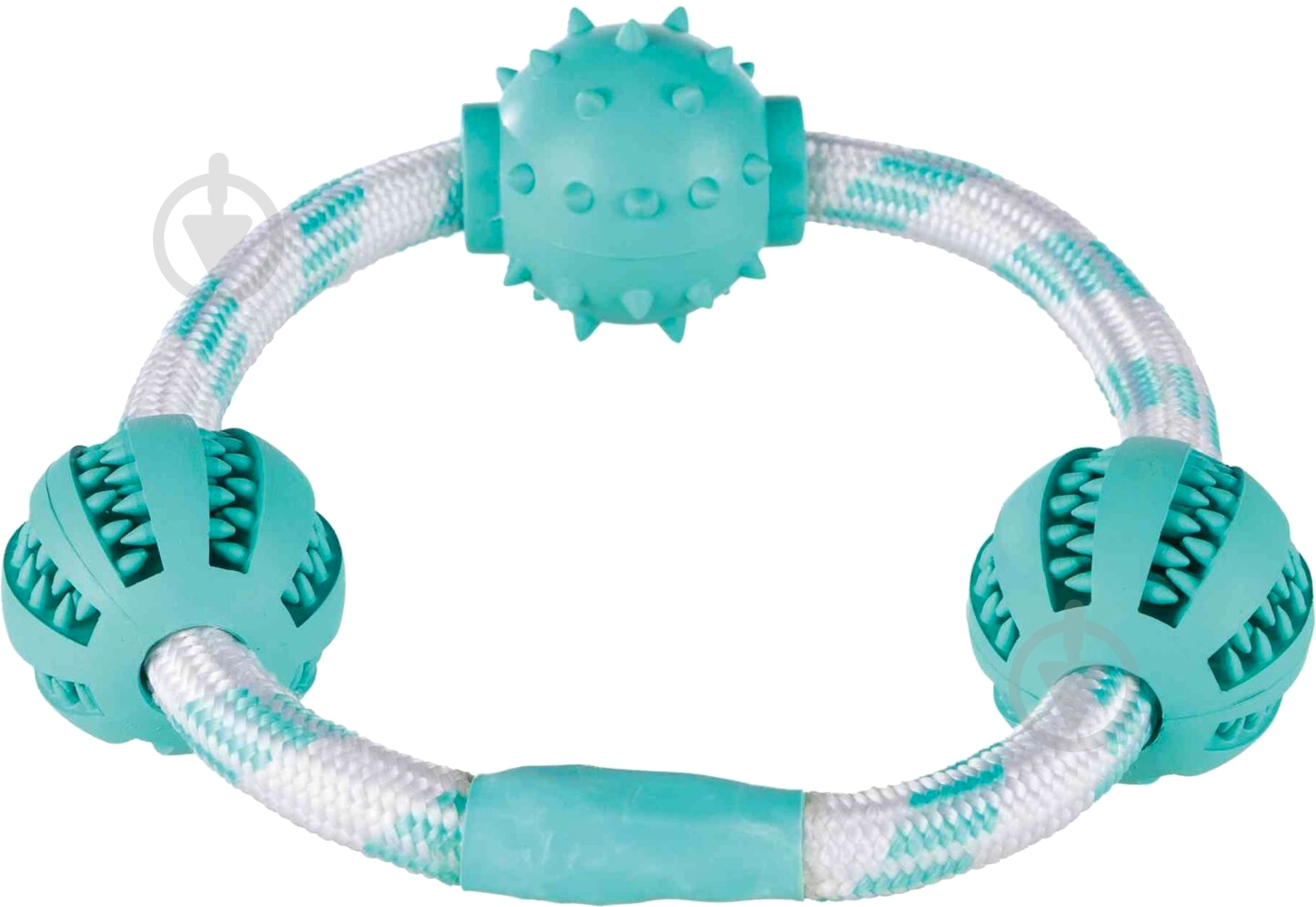 Игрушка для собак Trixie Denta Fun кольцо-канат с мячами для чистки зубов с мятой 20 см (33704) - фото 1 Игрушка для собак Trixie Denta Fun кольцо-канат с мячами для чистки зубов с мятой 20 см (33704) - фото 1