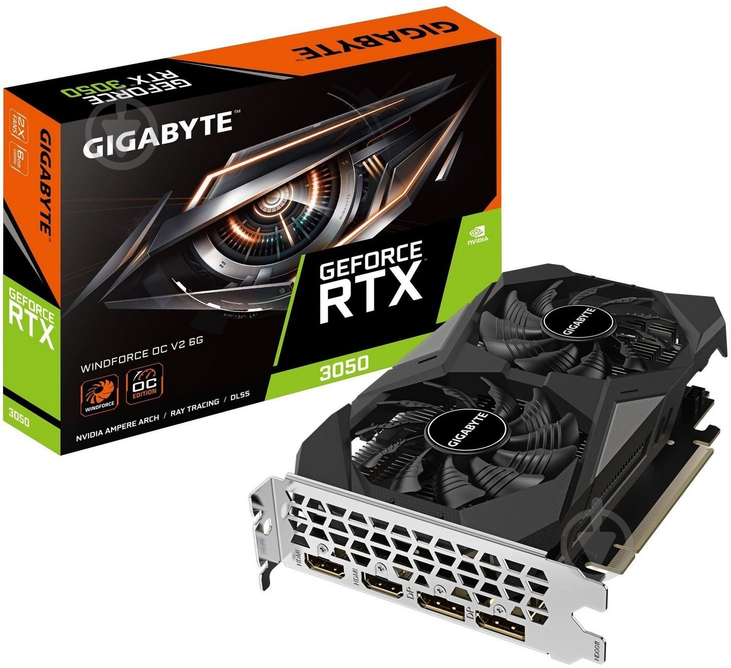 Відеокарта Gigabyte NVIDIA GeForce RTX 3050 WINDFORCE OC 6GB GDDR6 96bit (GV-N3050WF2OCV2-6GD) - фото 1 Відеокарта Gigabyte NVIDIA GeForce RTX 3050 WINDFORCE OC 6GB GDDR6 96bit (GV-N3050WF2OCV2-6GD) - фото 1