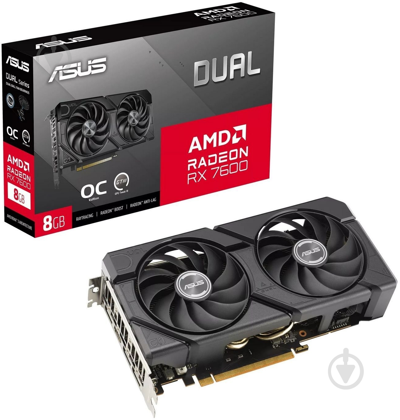 Відеокарта Asus AMD Radeon RX 7600 DUAL OC EVO 8GB GDDR6 128bit (90YV0LD0-M0NA00) - фото 1 Відеокарта Asus AMD Radeon RX 7600 DUAL OC EVO 8GB GDDR6 128bit (90YV0LD0-M0NA00) - фото 1