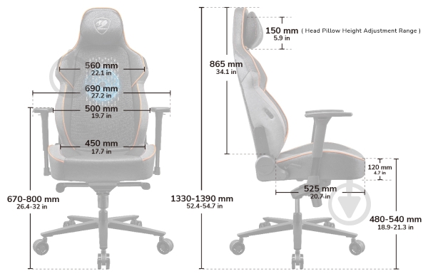 Крісло ігрове Cougar NxSys Aero Black чорний - фото 10