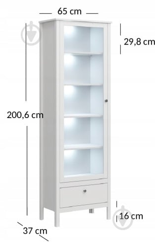 Вітрина Mebelbos OLE 1w1s 2010х650х370 мм білий / - фото 2