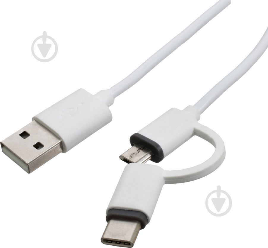 Кабель Patron 2 в 1 USB 2.0 - Micro USB 2.0 + Type-C 1 м белый (CAB-PN-MIC-TYPE-C-1M) - фото 1
