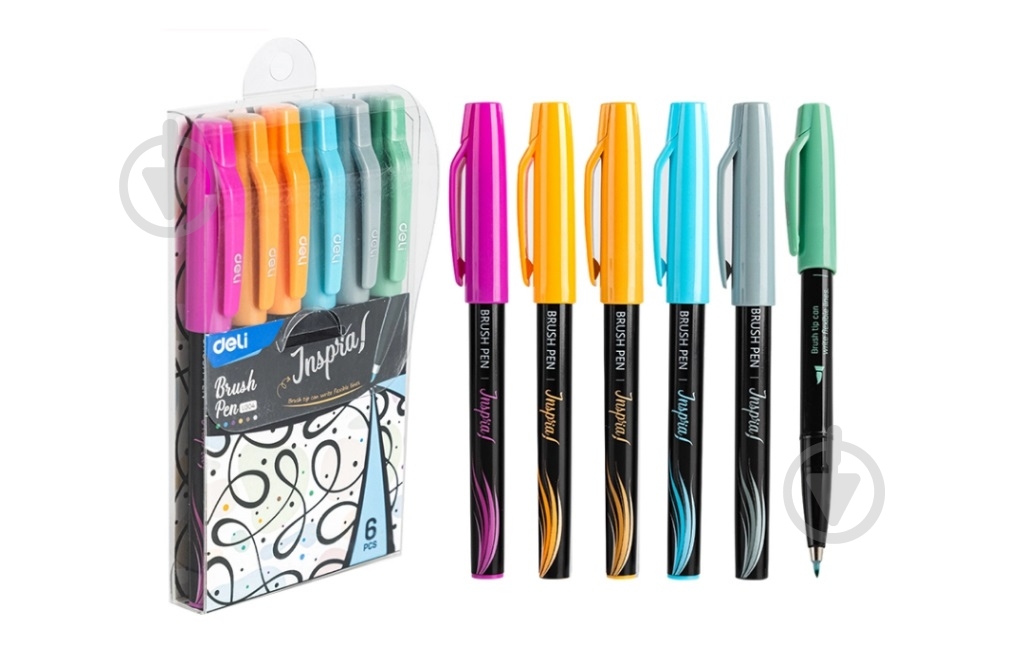 Фломастеры 6 цветов Brush Pen EU304 Deli - фото 1