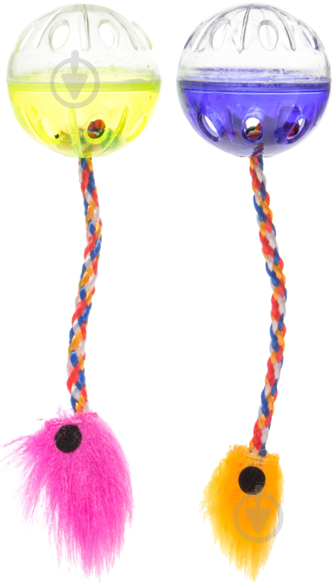 Игрушка для котов Trixie Мяч пластиковый с хвостиком 4,5 см 2 шт. 4165 разноцветный - фото 1