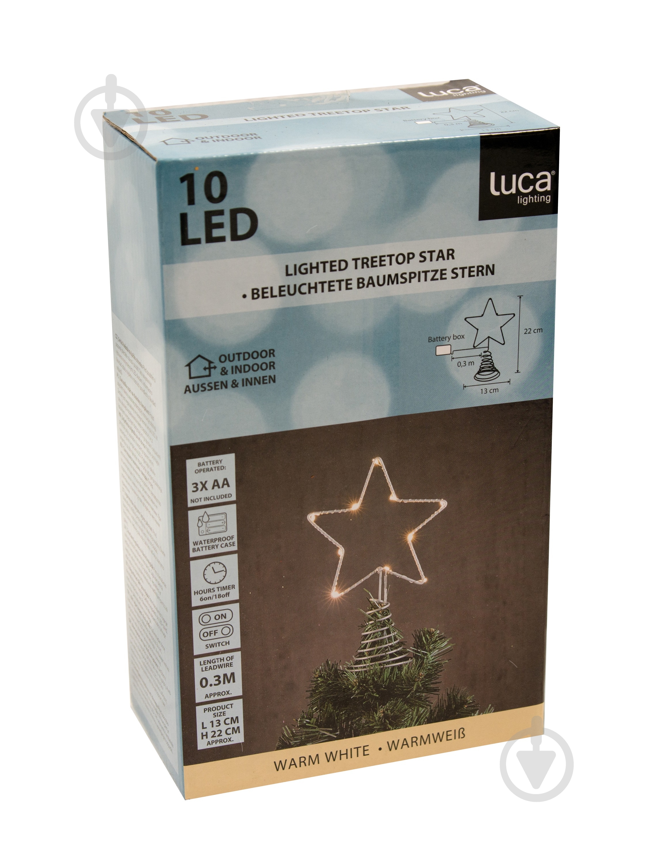 Верхушка светодиодная Звезда 13 см 10LED теплый белый комбинированная серебро - фото 2