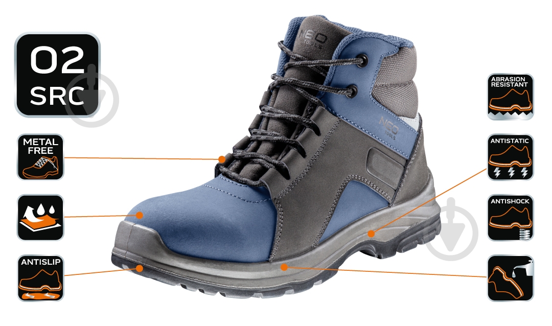 Ботинки профессиональные NEO tools О2 FO SRC р.40 82-750 серо-синий - фото 10