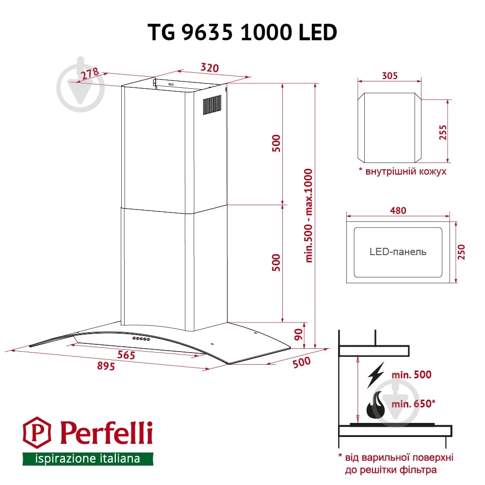 Витяжка Perfelli TG 9635 I 1000 LED - фото 11