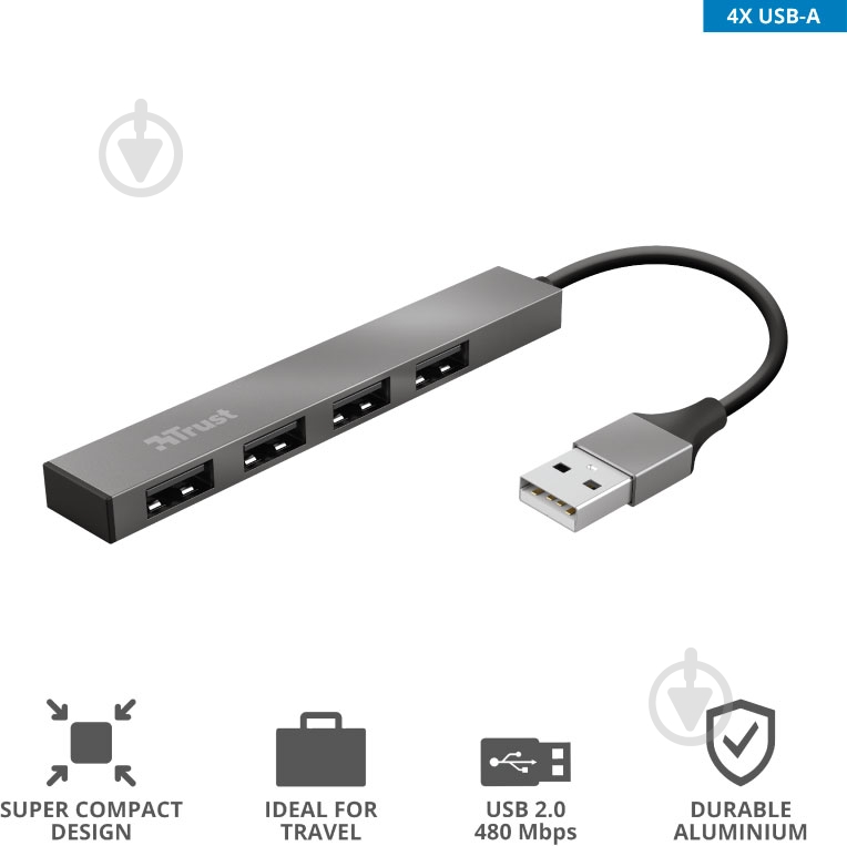 USB-хаб Trust Halyx Aluminium 4-Port Mini USB Hub (23786) - фото 6