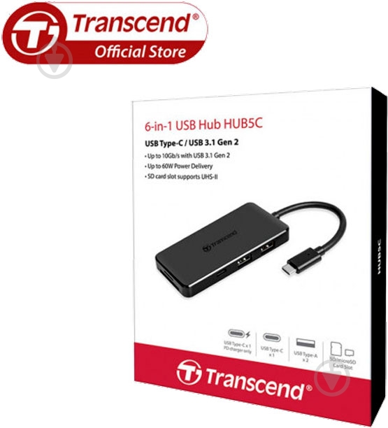 USB-хаб Transcend Type-C HUB 6 ports microSD/SD Black (TS-HUB5C) - фото 3 USB-хаб Transcend Type-C HUB 6 ports microSD/SD Black (TS-HUB5C) - фото 3