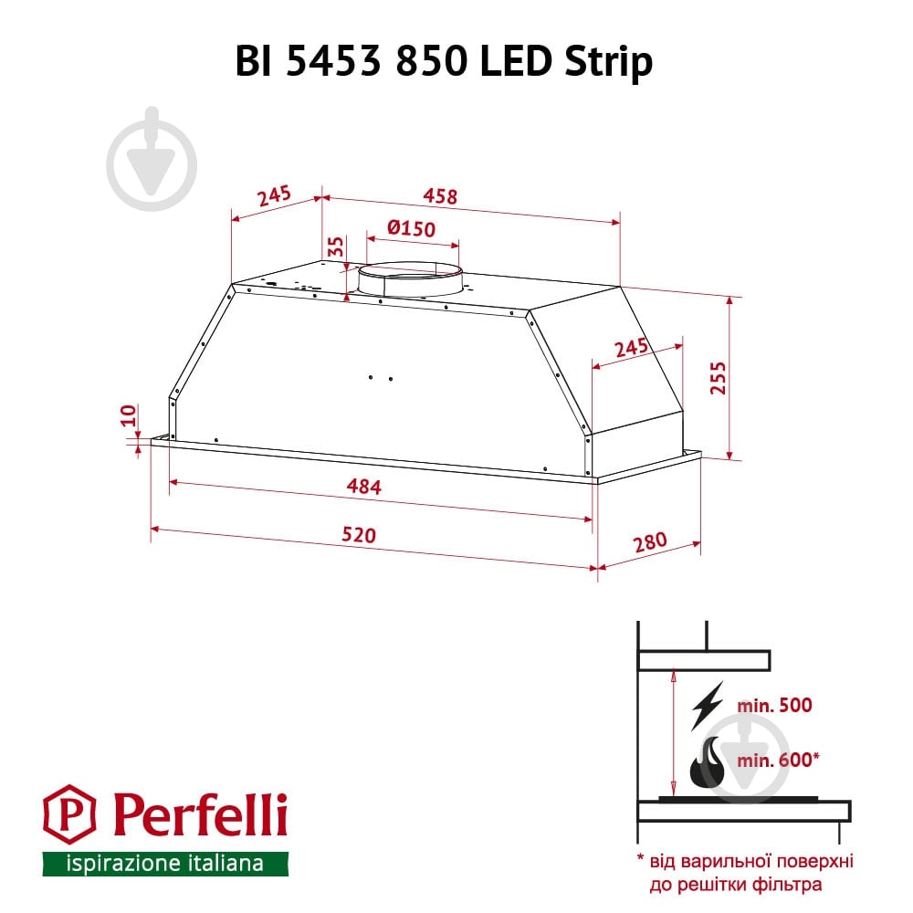 Витяжка Perfelli BI 5453 I 850 LED Strip - фото 12