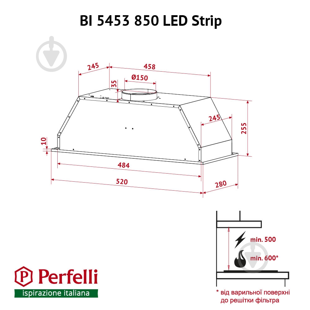 Вытяжка Perfelli BI 5453 WH 850 LED Strip - фото 12