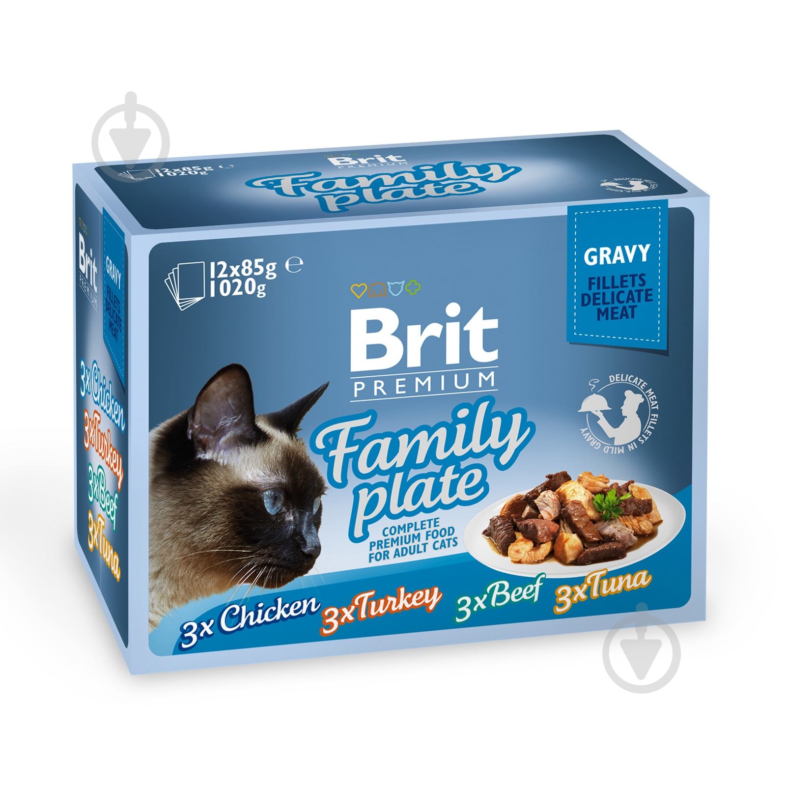 Набір корму для котів Brit Premium Сімейна тарілка 4 смаки в соусі 12 шт. x 85 г - фото 1