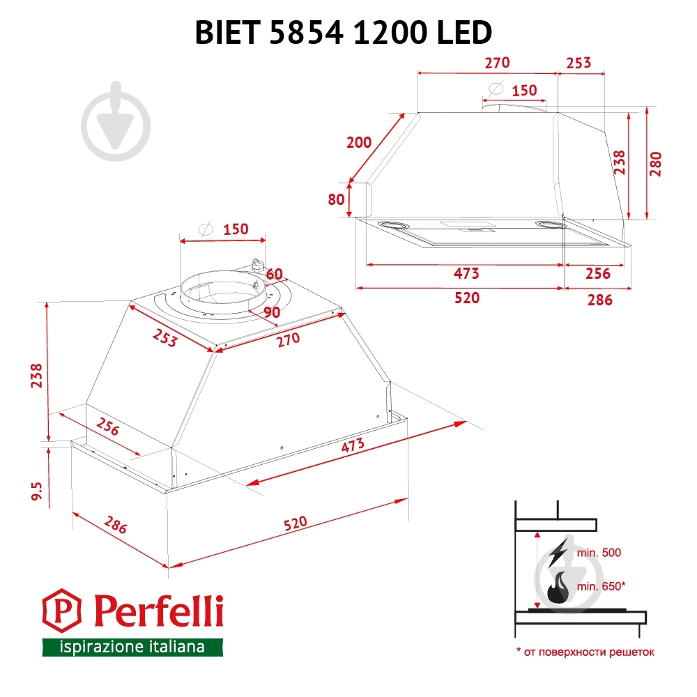 Вытяжка Perfelli BIET 5854 WH 1200 LED - фото 12