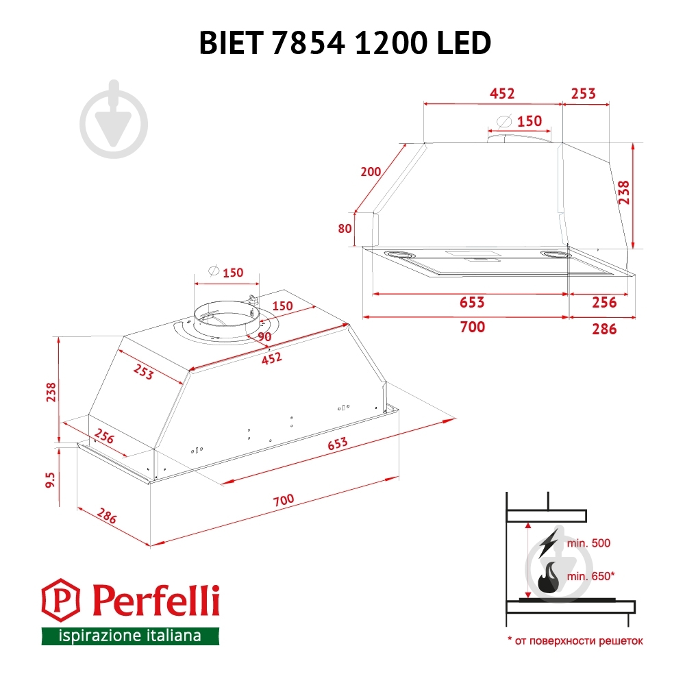 Вытяжка Perfelli BIET 7854 BL 1200 LED - фото 12