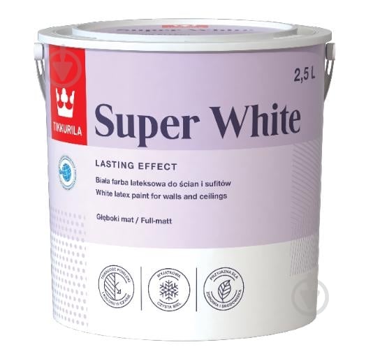 Краска акриловая TIKKURILA Super White мат 2,5 л - фото 1