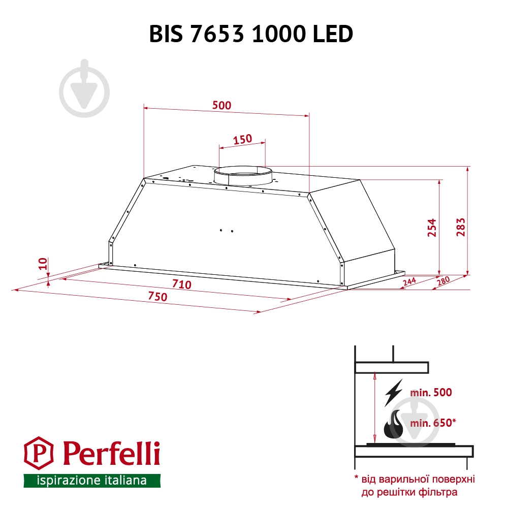 Вытяжка Perfelli BIS 7653 I 1000 LED - фото 12