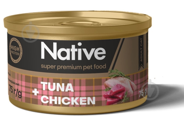 Консерва для котів NATIVE тунець з куркою 75 г - фото 1 Консерва для котів NATIVE тунець з куркою 75 г - фото 1