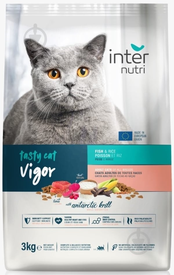 Корм сухой для взрослых энергичных котов всех пород Internutri Tasty Vigor с тунцом и креветками 3 кг - фото 1
