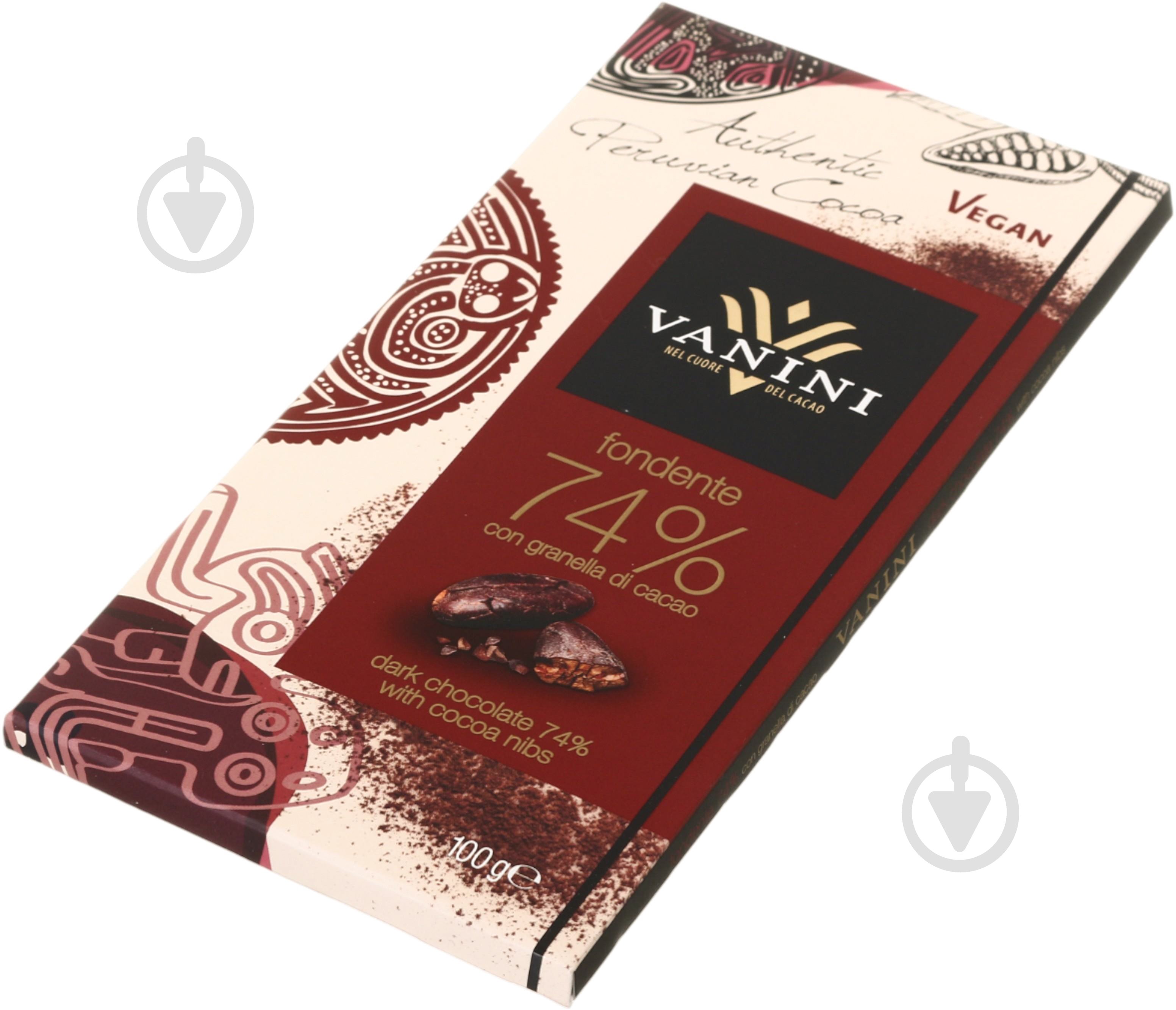 Чорний шоколад Vanini Fondente 74% con granella di cacao 100 г - фото 2 Чорний шоколад Vanini Fondente 74% con granella di cacao 100 г - фото 2